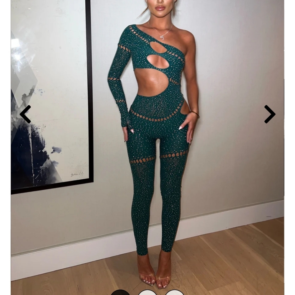 Green One-Shoulder Cutout Jumpsuit